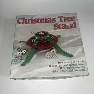 Christmas Tree Stand Metal Vintage 7’ Real Tree Red Green
